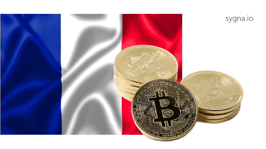 French flag with Bitcoin icon