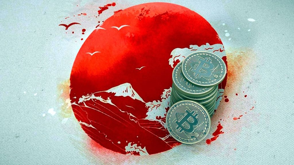 japan flag with bitcoin on it