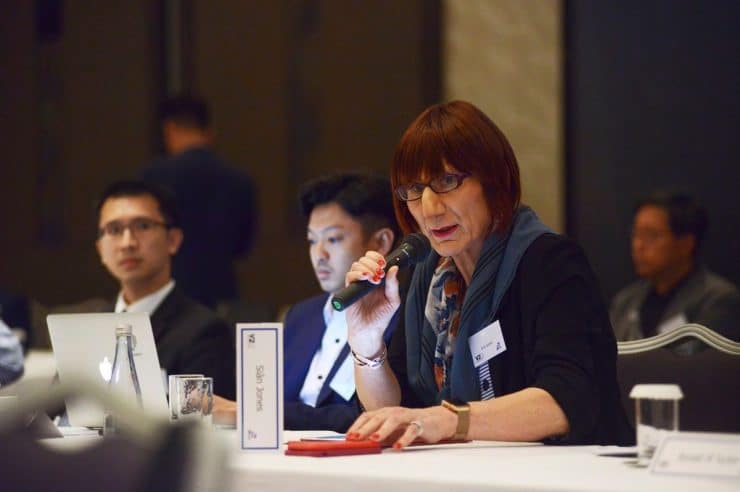 Michael Ou (middle) and Siân Jones (right) at V20 Osaka in 2019